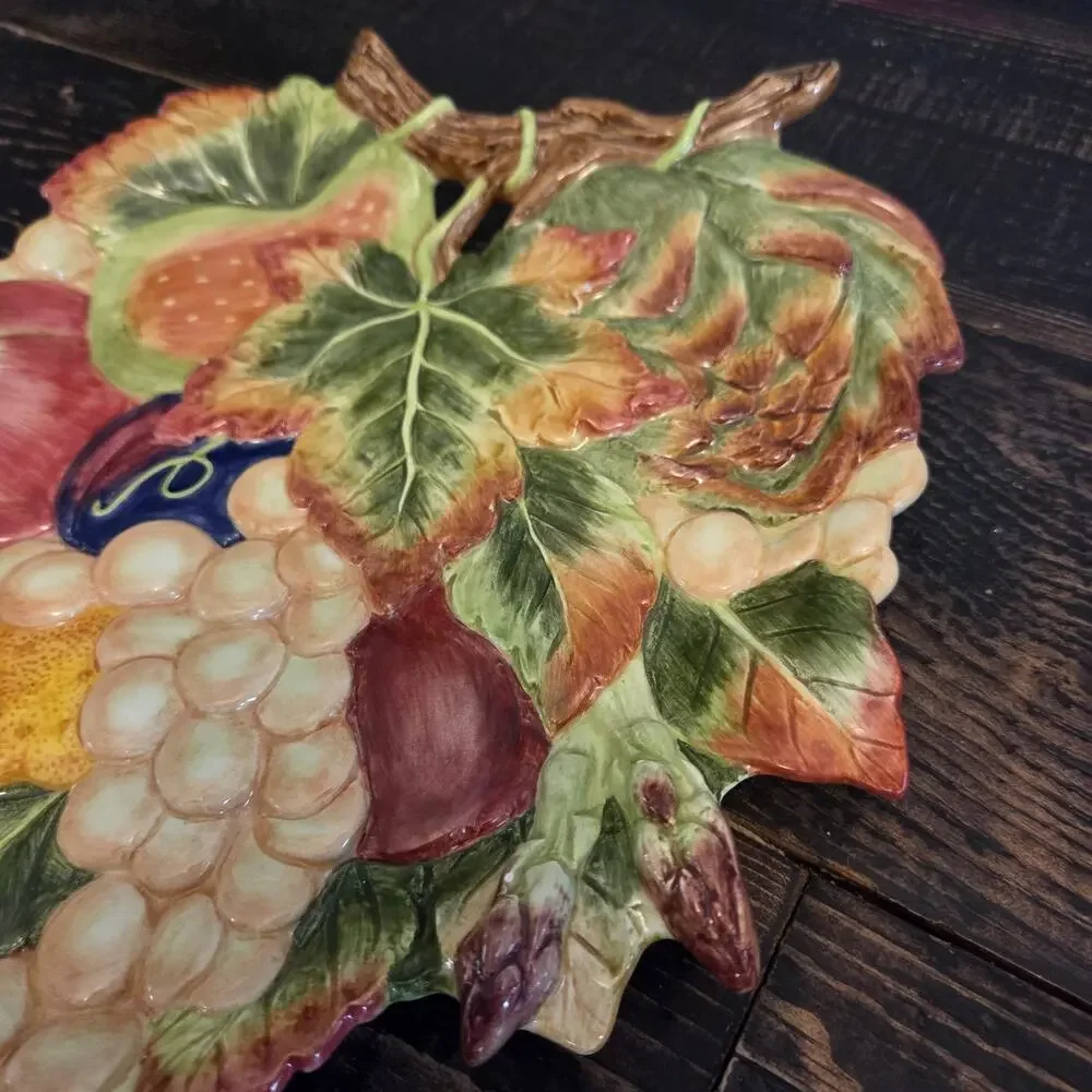 Fitz & Floyd Classics Autumn Plate Platter Wall Décor Branch Leaves Grapes Fruit